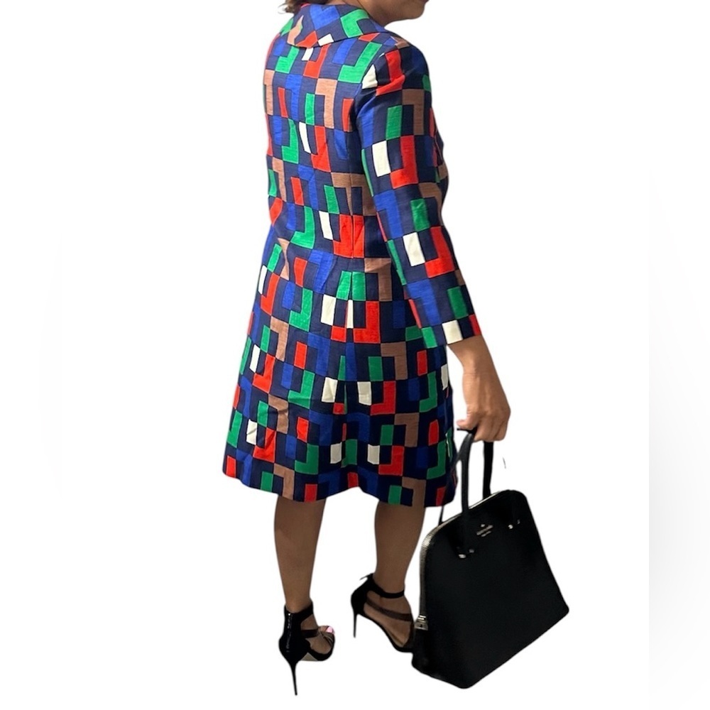 Milly of New York Silk Blend Colorful Block Pattern Trench Coat/Dress - Picture 5 of 16
